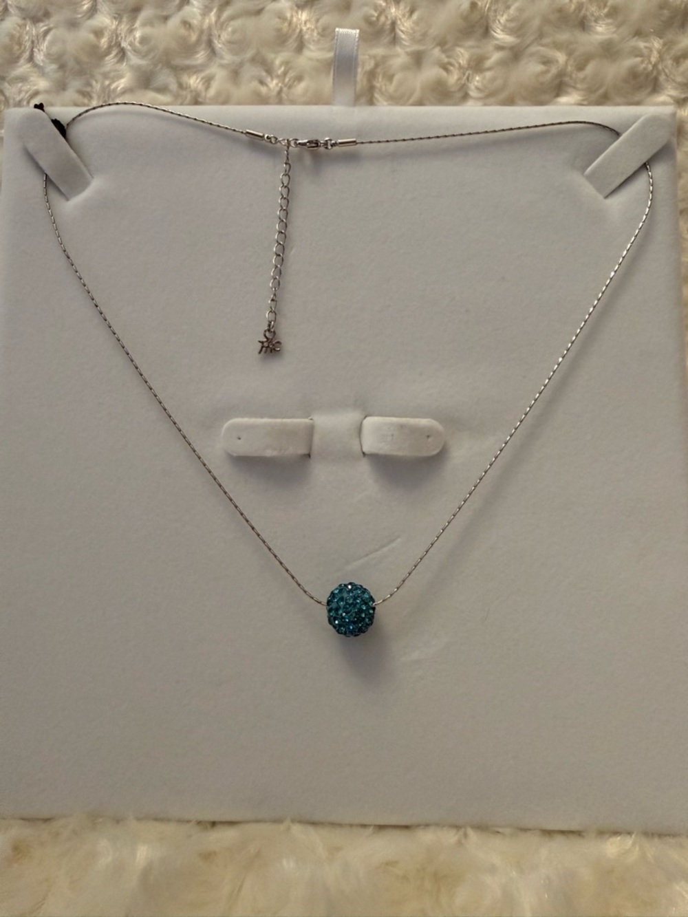 Silver Necklace with Teal Crystal Pavé Pendant